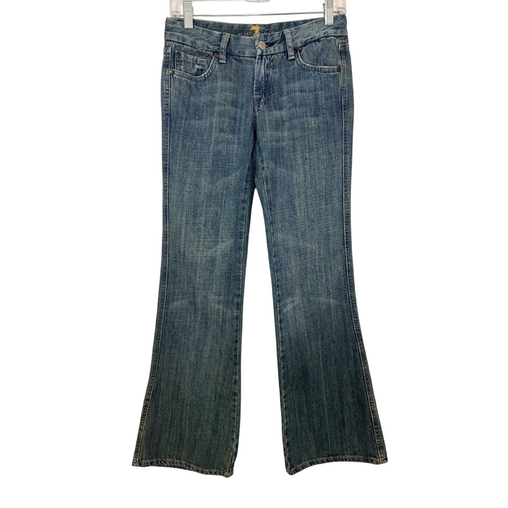 7 For All Mankind A Pocket Flare Jeans Medium Wash Low Rise Size 25 Made in USA - Picture 1 of 5